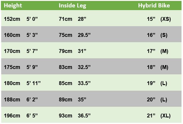 Hybrid Size Chart